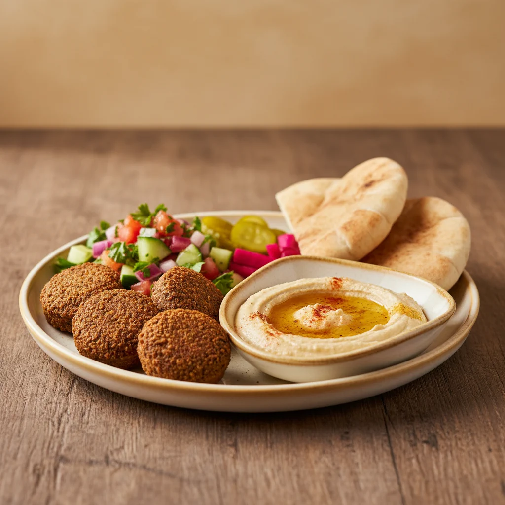 Falafel-Teller mit Hummus und Mezze